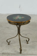 Load image into Gallery viewer, Hand Painted Black Metal Round Accent Side Table with Floral Top - Online Only
