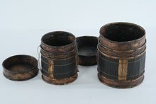 Load image into Gallery viewer, Handwoven Stacking Basket Pair Rustic Bamboo and Wood Storage Containers
