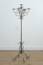 Load image into Gallery viewer, Tall Ornate Pewter Scrollwork Floor Candelabra – 6 Candle Holder
