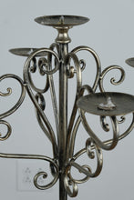 Load image into Gallery viewer, Tall Ornate Pewter Scrollwork Floor Candelabra – 6 Candle Holder
