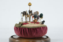 Load image into Gallery viewer, Antique Pin Cushion Under Glass Dome Sewing Pins Victorian Style Display
