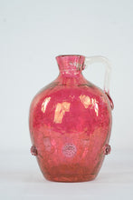 Load image into Gallery viewer, Blenko Cranberry Crackle Glass Pitcher Applied Handle Rosette Feet 7 Inch
