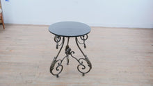 Load and play video in Gallery viewer, Round Metal Tassel Accent Table with Scroll Base
