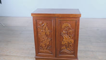 Load and play video in Gallery viewer, Exquisite Carved Oriental Flip-Top Bar Cabinet – Green Stone Inlay Top – Rare Multi-Use Liquor &amp; Wine Storage
