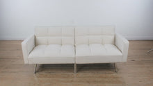 Load and play video in Gallery viewer, Modern Velvet Futon Sofa Bed – Convertible with Chrome Legs

