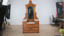 Load and play video in Gallery viewer, Antique Victorian Dresser with Split Marble Top and Mirror
