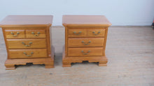 Load and play video in Gallery viewer, Pair Sumter Furniture Solid Oak Nightstands 3 Drawer Traditional
