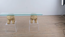 Load and play video in Gallery viewer, One-of-a-Kind Foo Dog Console Table with Acrylic Stands &amp; Glass Top
