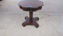 Load and play video in Gallery viewer, Mahogany Scalloped Pedestal Accent Table
