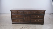 Load and play video in Gallery viewer, Vintage 1970s Spanish Mediterranean Revival 9-Drawer Dresser with Center Cabinet

