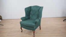 Load and play video in Gallery viewer, Elegant Emerald Wingback Armchair with Queen Anne Legs
