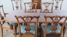 Load and play video in Gallery viewer, Councill Craftsmen Style Mahogany Double Pedestal Dining Table with 8 Chippendale Chairs
