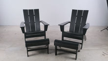 Load and play video in Gallery viewer, Set of 2 Polywood Black Adirondack Chairs with Matching Ottomans
