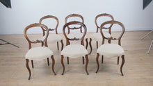 Load and play video in Gallery viewer, Set of 6 Antique Victorian Balloon Back Chairs – Carved Mahogany
