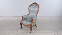 Load and play video in Gallery viewer, Victorian Style Carved Wood Balloon Back Armchair with Casters
