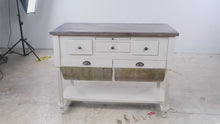 Load and play video in Gallery viewer, NapaStyle Possum Belly Kitchen Island with Zinc Bins and Dark Wood Top
