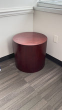 Load and play video in Gallery viewer, Round Cylinder Side Table – Mahogany Finish, 22”
