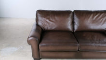 Load and play video in Gallery viewer, Pottery Barn Brown Leather Loveseat - Online Only
