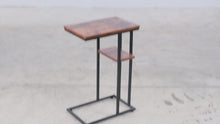 Load and play video in Gallery viewer, Industrial C-Shaped Side Table with Wood-Look Top and Metal Frame
