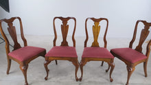Load and play video in Gallery viewer, Set of 4 Traditional Cherry Queen Anne Dining Chairs with Upholstered Seats
