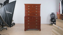 Load and play video in Gallery viewer, 19th Century English Mahogany Tall Chest on Chest with Brass Hardware
