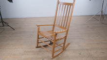 Load and play video in Gallery viewer, Oak Slat Seat Rocking Chair – Solid Wood Porch Rocker
