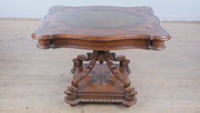 Load and play video in Gallery viewer, Sanford Furniture Mahogany Tassel Table with Leather Inlay Top
