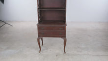 Load and play video in Gallery viewer, Antique Mahogany Display Shelf with Mirror, Open Bookcase and Two Drawers
