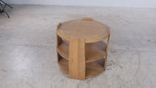 Load and play video in Gallery viewer, Vintage Mid Century Round Oak 3-Tiered Side Table

