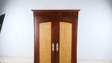 Load and play video in Gallery viewer, Mahogany Armoire Wardrobe Cabinet with Cane Panel Doors and Drawers
