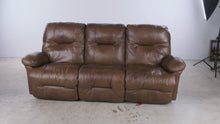 Load and play video in Gallery viewer, Brown Genuine Leather Triple Reclining Sofa with Manual Recliners
