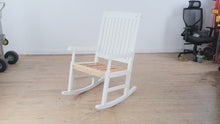 Load and play video in Gallery viewer, White Painted Wood Slat Back Rocking Chair with Natural Wood Seat
