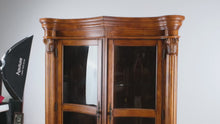 Load and play video in Gallery viewer, Pair of Curved Front Display Cabinets with Burled Accents
