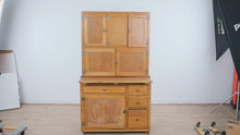 Load and play video in Gallery viewer, Antique Oak Hoosier Cabinet with Flour Bin, Pull-Out Work Surface &amp; Original Details
