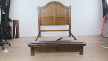Load and play video in Gallery viewer, Pulaski Furniture Queen Oak Bed with Bench Footboard
