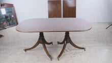 Load and play video in Gallery viewer, Vintage Double Pedestal Dining Table with Brass Casters and Two Leaves

