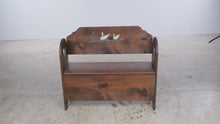 Load and play video in Gallery viewer, Vintage Rustic Pine Storage Bench with Hand-Painted Ducks and Heart Cutouts

