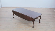Load and play video in Gallery viewer, Vintage Solid Wood Drop Leaf Coffee Table with Queen Anne Legs
