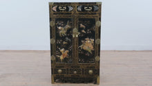 Load and play video in Gallery viewer, Chinese Black Lacquer Cabinet with Raised Figural Panels
