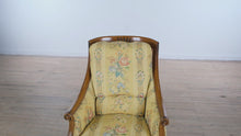 Load and play video in Gallery viewer, Jardin de Printemps French Carved Arm Chair &amp; Ottoman
