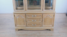 Load and play video in Gallery viewer, Stanley Pickled Oak China Cabinet Hutch French Provincial Display Cabinet
