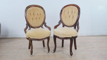 Load and play video in Gallery viewer, Pair of Victorian Style Tufted Parlor Chairs with Velvet Velour Upholstery

