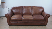 Load and play video in Gallery viewer, Hamilton Brown Genuine Leather Sofa 88 Inch Traditional Couch
