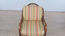 Load and play video in Gallery viewer, Rattan Lounge Chair with Vibrant Striped Upholstery
