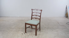 Load and play video in Gallery viewer, Vintage Wood Ribbon Back Dining Chair with Green Upholstered Seat
