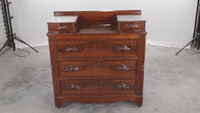 Load and play video in Gallery viewer, Antique Flamed 3-Drawer Dresser with Upper Glove Drawers
