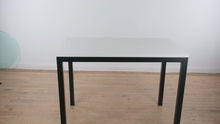 Load and play video in Gallery viewer, Crate and Barrel Parsons White Top Black Frame Dining Table Desk 48 x 28
