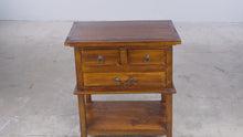 Load and play video in Gallery viewer, Solid Wood Three Drawer End Table with Shelf Rustic Traditional Nightstand
