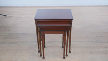 Load and play video in Gallery viewer, Elegant Set of 3 Mahogany Nesting Tables by Bombay Company
