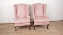 Load and play video in Gallery viewer, Pair of Soft Pink Wingback Chairs
